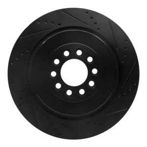 Jaguar S-Type Brake Rotor (1) - Front Right - R1 Concepts - Drilled & Slotted - Black - `03-`05